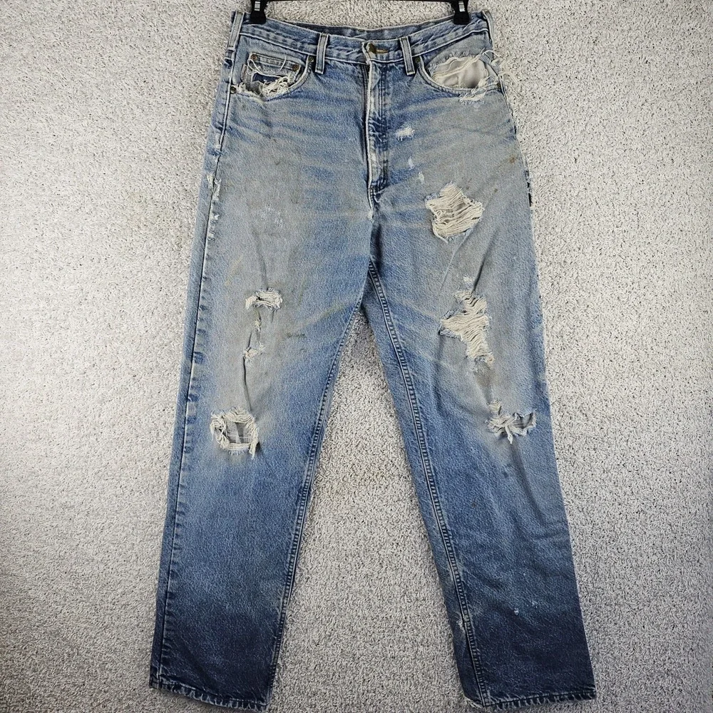 Carhartt Plaid Lined Jeans Mens 33x34 Relaxed Fit B172 DST Thrashed Distressed